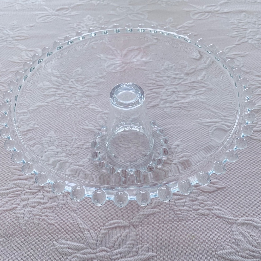 Large Glass Beaded Edge Pedestal Cake Stand - Picture 2 of 10